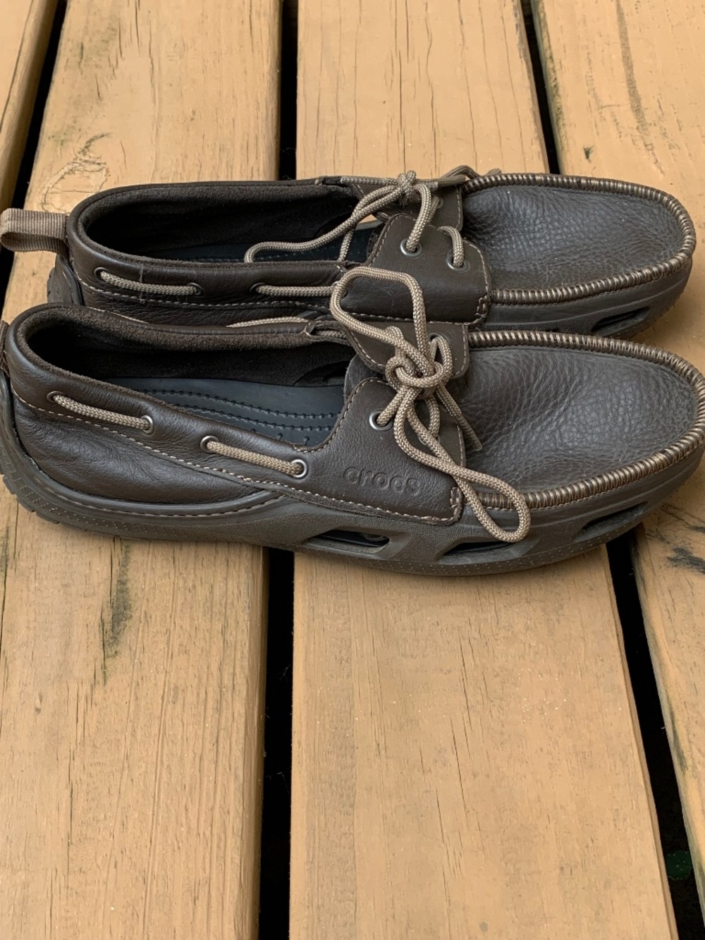 Crocs Brown Rubber Lace Comfort Moccasin Cove Sport Shoes Mens Sz 9